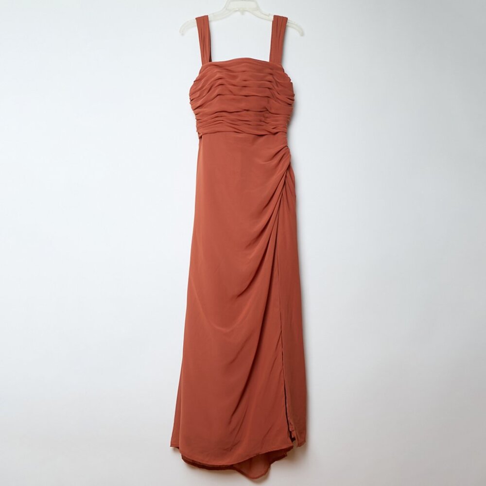 Azazie Jesaphine Sheath Bow Chiffon Bridesmaid Wedding Guest Auburn Prom Dress